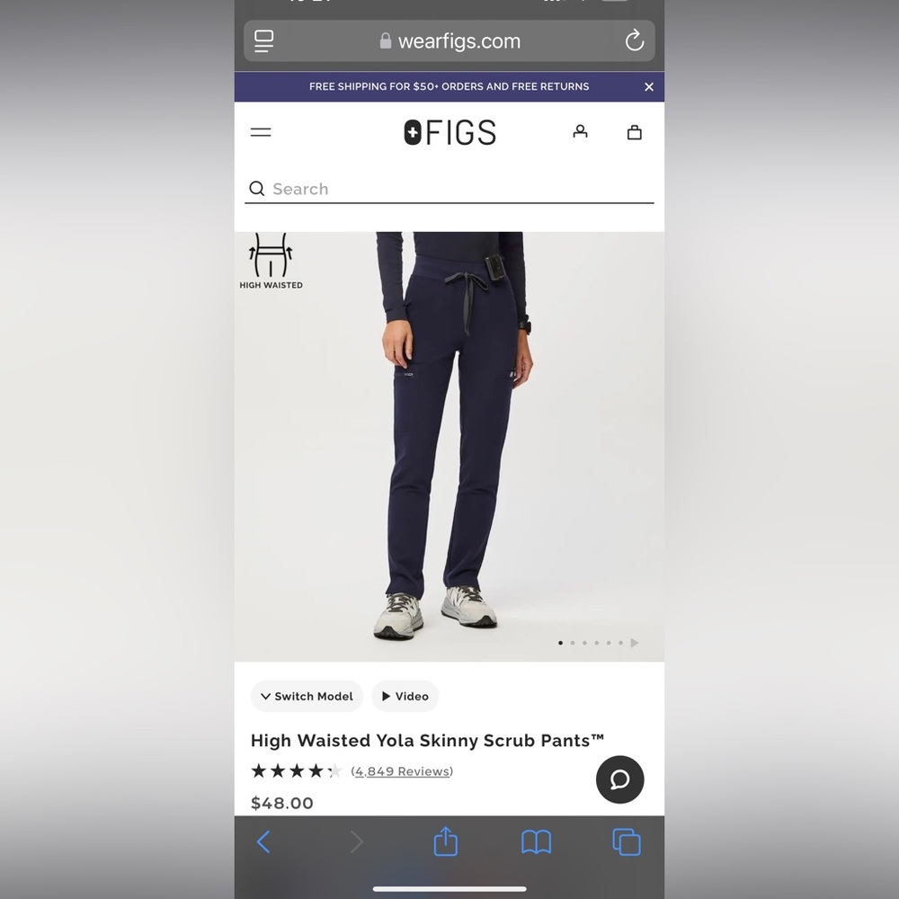 Figs Navy Blue High Waisted Scrub Pants L
